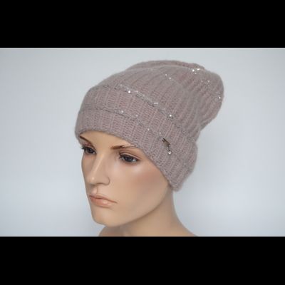 Вязаная шапка из мохера с отворотом розовая Vizio Италия 6460 CLR