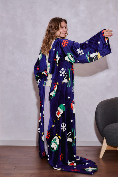 Плед с рукавами "Веселые пингвины" из микрофибры (велсофта)