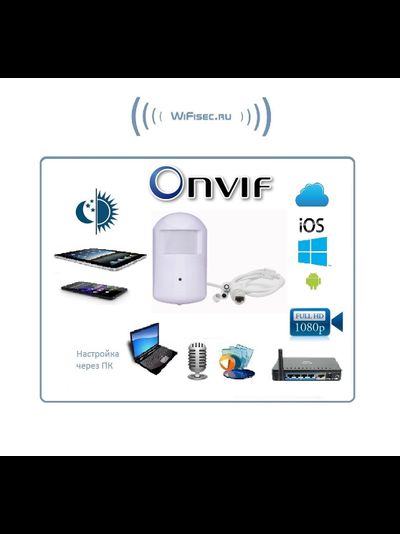 Видеоняня/Охранная IP WiFi-LAN видеокамера с ночным видением и аудиоканалом (корпус ИК датчика), встроенный DVR. Full HD (CamHi)