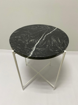 Кофейный столик со столешницей мрамора Black Marquina (400x400x500 мм, подстолье: белый)