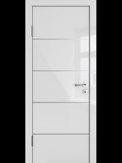 Глянцевая дверь GL5 серая с молдингами