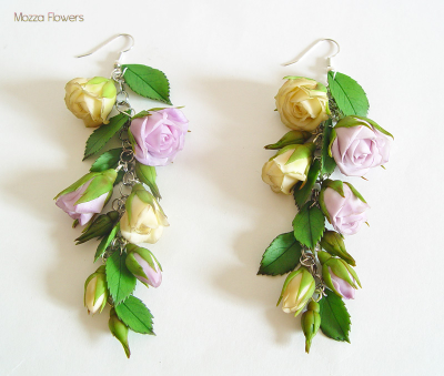 Комплект "Осенний поцелуй". Цветы из полимерной глины.