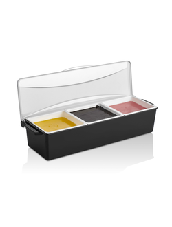 Контейнер для фруктов, специй и соусов 3 отд. по 0,85 л. черный, пластик. /1/