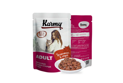 Пауч Karmy (Карми) влажный корм (пауч) для взрослых кошек, телятина в соусе 80 г