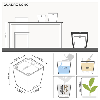 Кашпо с автополивом Lechuza Quadro/Quadro LS кофе металлик (50 см)