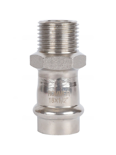 Переходник ROMMER ВПр-НР, 18х1/2 из нержавеющей стали прессовой