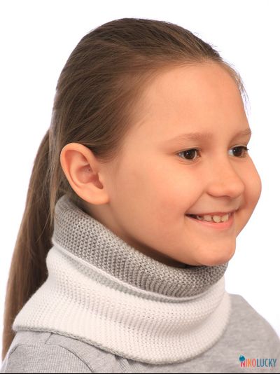 Шарф(снуд)  22-33 двойной, цвет белый, серый размер 2