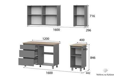 Денвер кухонный гарнитур 1,6 м Графит серый