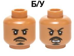 ! Б/У - Minifigure, Head Dual Sided Black Moustache and Goatee, White Pupils, Neutral / Open Mouth Scowling Teeth Pattern Tasu Leech - Hollow Stud, Medium Nougat (3626cpb1421 / 6127428) - Б/У