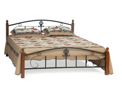 Кровать РУМБА AT-203/RUMBA, 180*200 см (дерево гевея/металл, красный дуб/чёрный