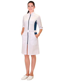 Халат -БАРБАРА" женский белый с т-синим