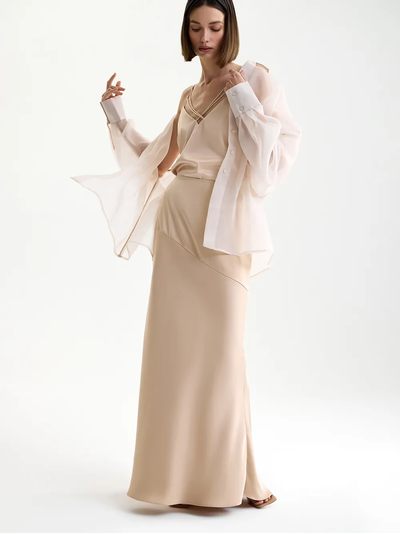 Юбка макси из сатина (бежевый)