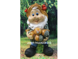 Гном с орехами и ягодами на шляпе 47*26см   2,5кг    полистоун пр-во Россия 3289/09404-4