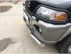 Защита переднего бампера двойная d76/75х42 овал для Mitsubishi Pajero Sport (1998-2007)