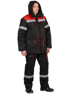 Костюм Титан, утепленный, п/к, черный/красный