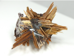 Редкость! Рутил свободного роста, сростки "звезды" золотистых игольчатых кристаллов на кристаллах гематита, Бразилия (27*22*15 мм, 2,3 г) №37914