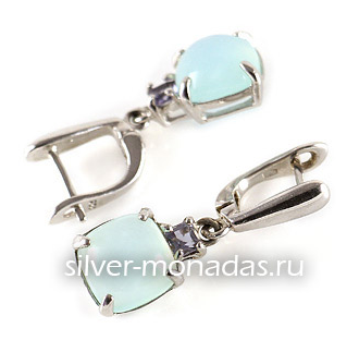 Серьги из серебра 925 пробы с халцедонами и кордиеритами (С-002ХЦ)