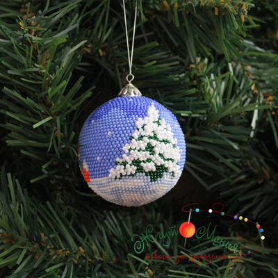 Шарик «Лисички" со снегом - 6см - Набор для вязания крючком с бисером от Ирины Рудевич