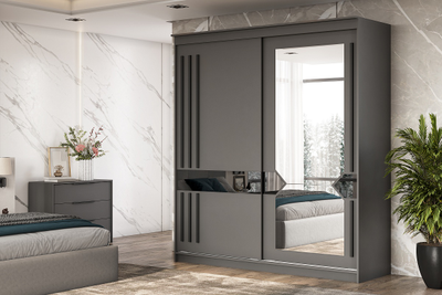 Шкаф-купе №25 (2,0) Блэк ЛАЙТ (Графит серый/Лакобель/Черный матовый), ш2001хв2200хг600