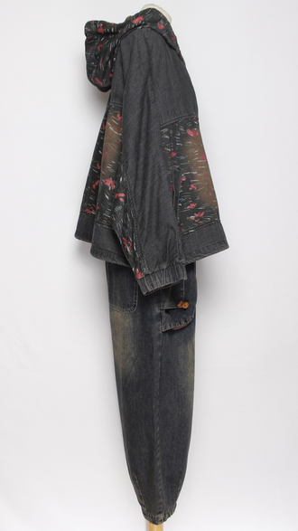 Джинсовка свободная "РОЗОВЫЕ МАЗКИ" серо-синяя р.48-58