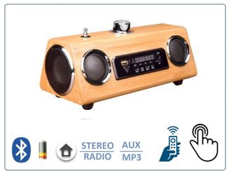 Bluetooth колонка СТЕРЕО, радио FM, с аккумулятором, + пульт управления для использования в помещении