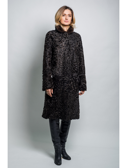Женская шуба пальто трансформер Лилия натуральный мех каракуль, зимняя, коричневая арт. ц-005