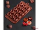 Форма для льда и шоколада Доляна «Сердце», 23,2×12×1 см, 15 ячеек, цвет шоколадный