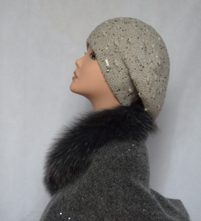 Вязаный палантин с мехом зима 2020 Vizio Tresor SSP V серый