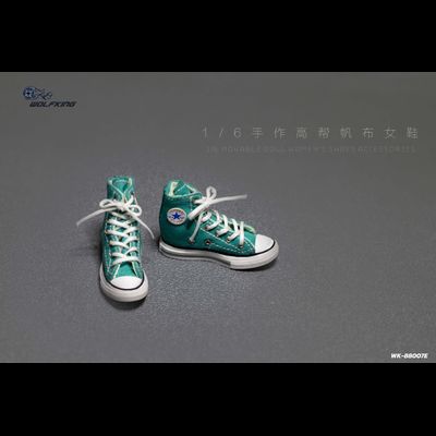 Женские кеды (зеленые) 1/6 hand-made high-top canvas women's shoes (WK-88007E) - WOLFKING
