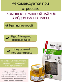 Травяной чай Волгаладь № 58 с медом разнотравье, лечебный комплект, 70/140 г