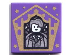 Tile 2 x 2 with Groove with HP Chocolate Frog Card Gilderoy Lockhart Pattern, Dark Purple (3068bpb1747 / 6342521)