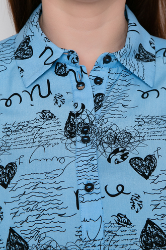 Платье -рубашка ПЛ 5688 принт "сердечки" на голубом (48-62).