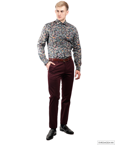 Рубашка мужская Ливас-SF06W с принтом размер вор. 38 (Акция)