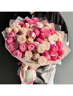 БУКЕТ ИЗ 15 ПИОНОВИДНЫХ КУСТОВЫХ РОЗ - (АРТ. М91)