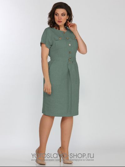 Модель:2321-3.Платье прямого силуэта мятного оттенка на пуговицах