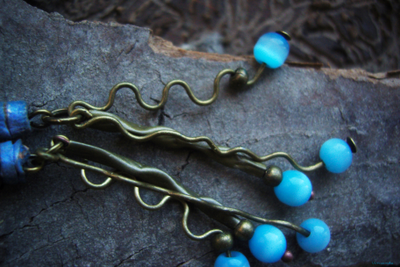 Бохо-серьги с кошачьим глазом "Небесные ручейки"