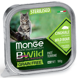 Консерва Monge Cat BWild GRAIN FREE для стерилизованных кошек, беззерновой, из кабана с овощами