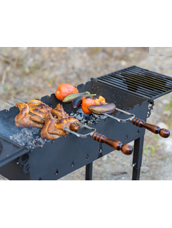 Двойной шампур с деревянной ручкой (шампур-вилка) 10*3мм*45 см