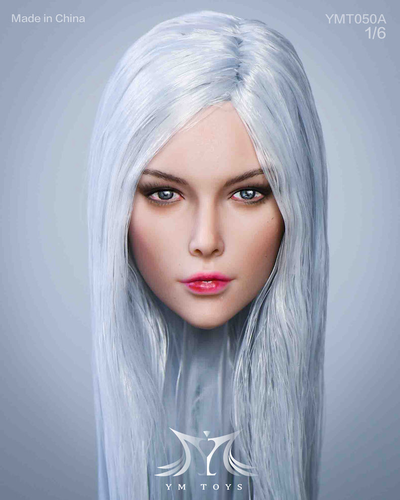 Женская голова (скульпт) с длинными волосами (серебро) 1/6 scale  (YMT050А) - YMTOYS