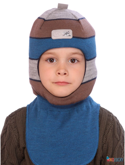 Шапка-шлем 21101-02, цвет синий, коричневый р. 50-52