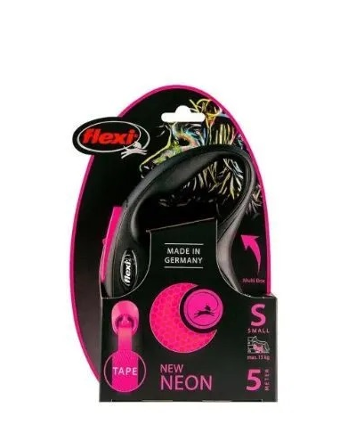 Flexi рулетка Neon New S (до 15 кг) лента 5 м, светоотражающая, розовый неон