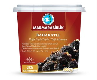 Маслины MARMARABIRLIK Baharatli в масле и специях 2XS, 400 гр