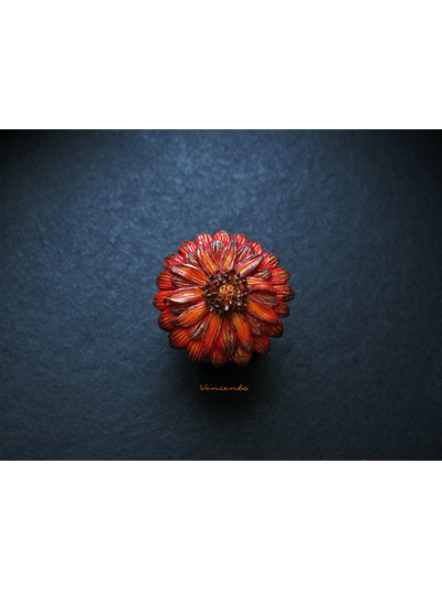 Кольцо-цветок "Календула" из термоглины - летнее оранжевое украшение