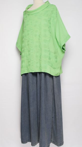 БЛУЗА ЛЁН "КИМОНО ХОМУТ ВЫШИВКА"  зелёная, хаки, голубая, чёрная до р.56