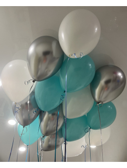 Шары белый, аквамарин, серебро 15 шт под потолок