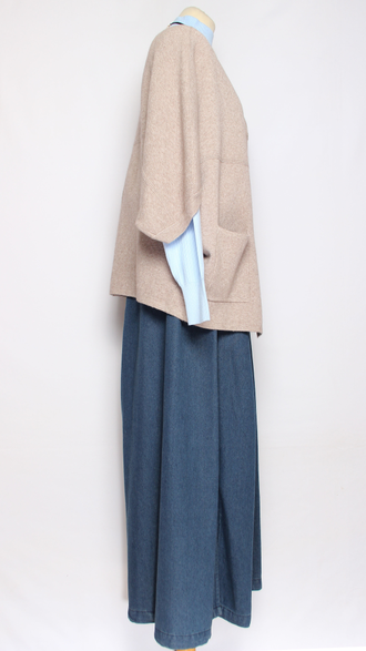 Жилет кимоно на пуговицах "ЧЕРЕПАХА" джинс, св.бежевый, бежевый до р.56