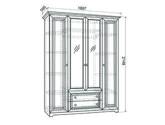 Модульная спальня Белла шкаф 4-х ств. Размер: ш=1687 мм, г=595 мм, в=2148 мм