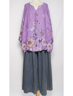 БЛУЗА ЛЁН БОХО "БОЛЬШИЕ ПУГОВИЦЫ" сиреневая до р.58