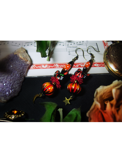 Серьги с котиками и тыквами "Легенды октября", украшение к Хэллоуину
