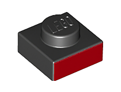 Plate 1 x 1 with Red Line on Edge Pattern, Black (3024pb012 / 6253609)